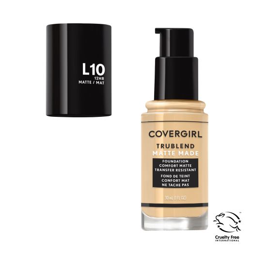 COVERGIRL TruBlend Matte Made Liquid Foundation, L10 Fair Porcelain, 1 fl oz, Matte Foundation, Moisturizing Foundation, Cruelty-Free Foundation, Blends Seamlessly, Won't Clog Pores