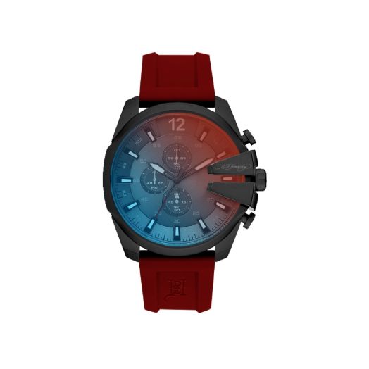 ED HARDY Singles Men's Gun/Red Silicone Analog Watch