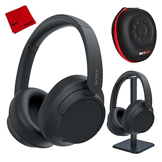 Sony WH-CH720N/B Wireless Noise Cancelling Headphone, Black Bundle with Deco Gear Hard Case + Pro Audio Headphone Stand + Microfiber Cleaning Cloth