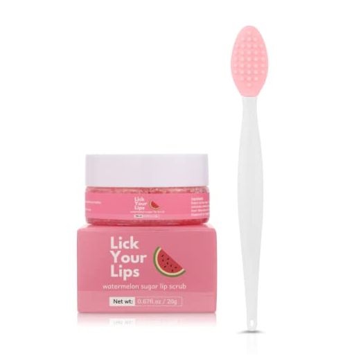 Lick Your Lips Watermelon Sugar Lip Scrub - Lip Scrubs Exfoliator & Moisturizer, Lip Scrub Brush, Gentle Lip Exfoliator, Lip Lightening for Dark Lips, Lip Sugar Scrub for Dry, Cracked, Chapped Lips, Organic Lip Scrub for Dark Lips Treatment, Vegan & Cruel
