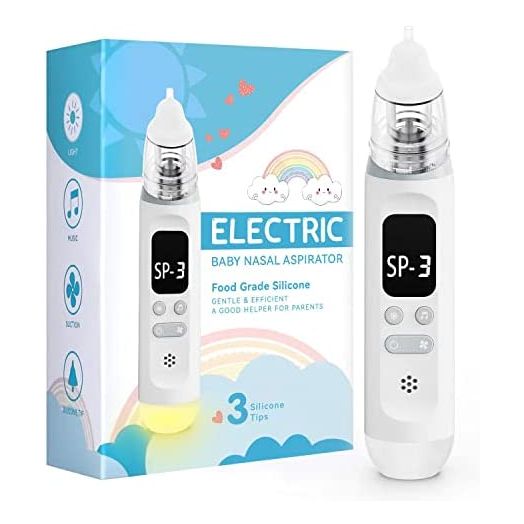 Nasal Aspirator for Baby, Electric Baby Nose Sucker with Adjustable 3 Levels Suction, Rechargeable Snot Sucker for Babies with 8 Light Modes and 3 Nursery Rhymes