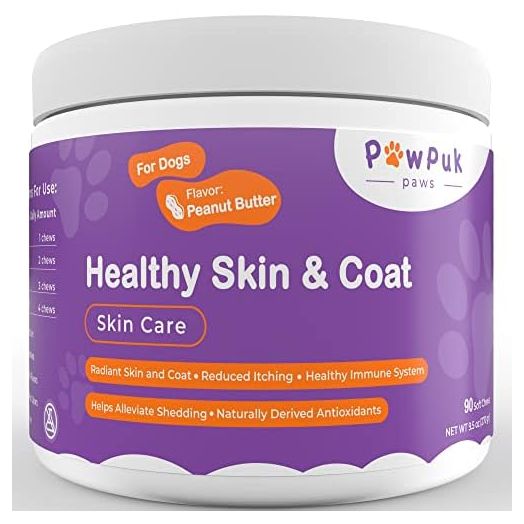 Skin Health Vitamins Supplements for Dogs, Radiant Skin & Coat, Reduced Itching Shedding, Healthy Immune System, Natural Antioxidants, EPA, DHA, Omega 3 Fatty Acids, 90 Soft Chews
