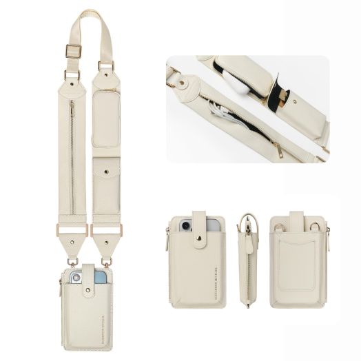 Alexander Michael Multi-Purpose Functionality Strap and Universal Phone Holder Set. Suitable for Every Type of Phone, Purse, Handbag, and Luggage (Ivory, One Size)