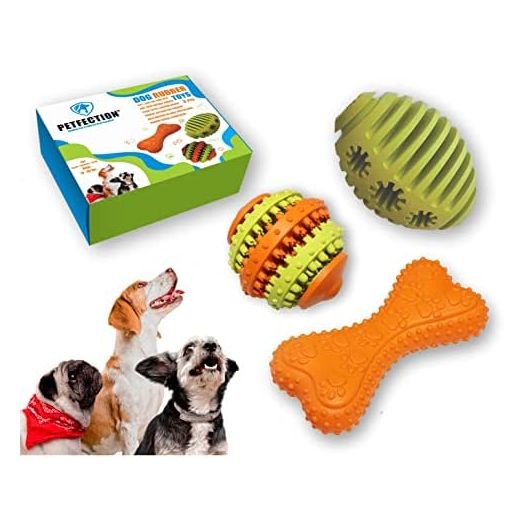 Dog Chew Toys 3 Pack, Dog Toys for Aggressive Chewers Large Breed, Multifunctional Teeth Cleaning and Gum Massage, Tough Dog Toys from 100% Natural Rubber for Large and Medium Dogs
