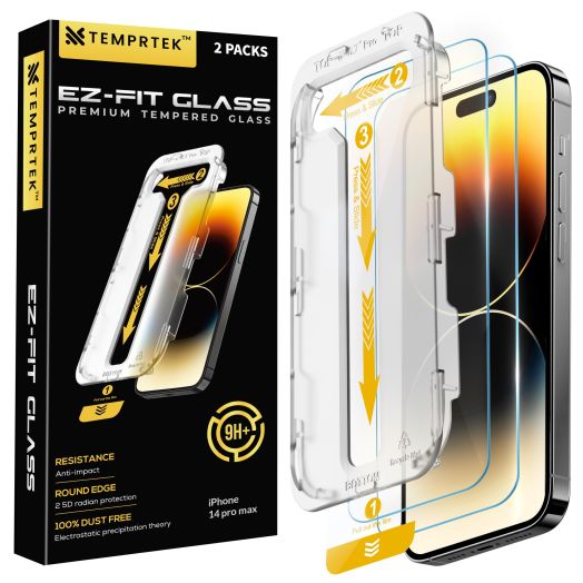 TEMPRTEK+ [2 Pack iPhone 14 Pro Max 6.7' [10X Military] Screen Protector Tempered Glass - Anti Scratch/Fingerprint [Full Coverage] 9H+ 2 Auto Dust/Align Kits