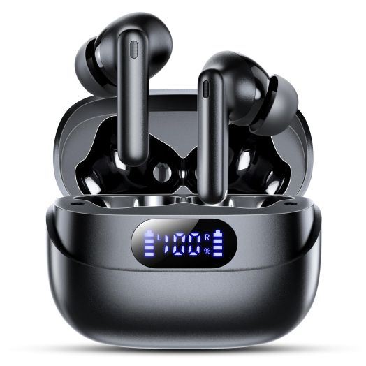 Wireless Earbuds, 42H Playtime Bluetooth 5.3 Headphones, HiFi Stereo Call Noise Cancelling Earbuds, IPX7 Waterproof Stereo in-Ear Earphones with LED Display for iOS Android Cell Phone (Black)