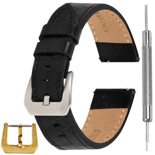 Sea Horse Leather Watch Bands for Men Grain Leather Watch Band Replacement Strap of Width 20mm, Compatible with Any Traditional or Smatch Watch that Uses 20 mm Spring Bars - Great Gift, Black