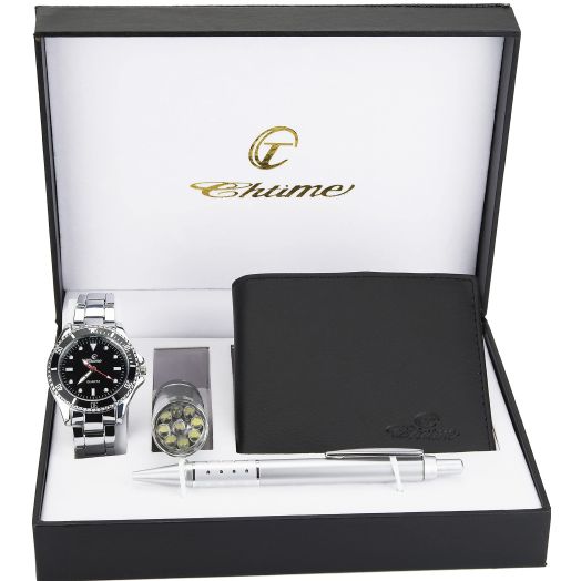 Gift Set Men's Watch Black - LED Lamp - Wallet -Pen