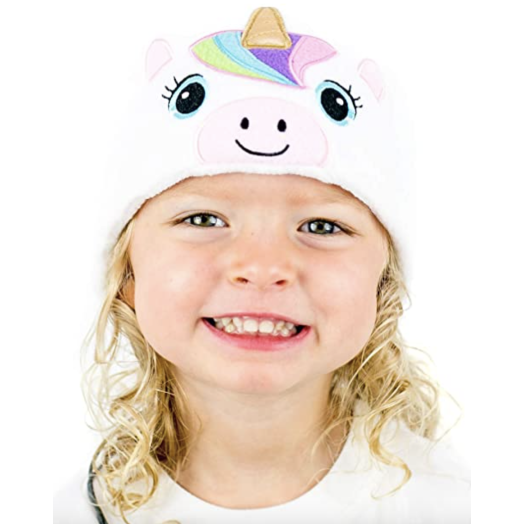 CozyPhones Kids Headphones Volume Limited with Ultra-Thin Speakers and Super Comfortable Soft Fleece Headband - Perfect Children's Earphones for School, Home and Travel - White Unicorn