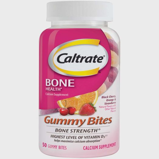 Caltrate Gummy Bites 500 Mg Calcium and Vitamin D Supplement, Black Cherry, Strawberry, Orange - 50 Count