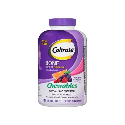 Caltrate Bone Health Advanced 600+D3 plus Minerals Multi-Flavor Calcium Chewables, 155 Ct