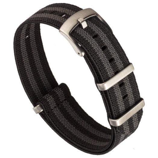 Benchmark Basics Elastic Watch Band - Parachute Nylon One-Piece Military Style Watch Straps for Men & Women (22mm, Navy Blue/Red Striped)