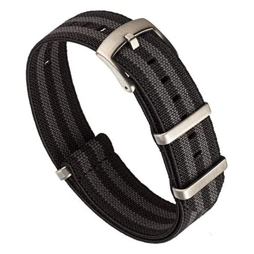 Benchmark Basics Elastic Watch Band - Parachute Nylon One-Piece Military Style Watch Straps for Men & Women - Choice of Color & Width - 20mm or 22mm