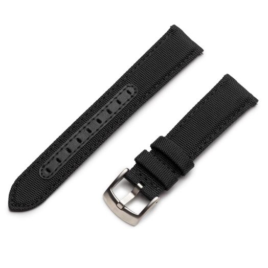 Benchmark Basics Quick Release Sailcloth Watch Band - Woven Nylon Watch Strap for Regular & Smart Watches - Choice of Color & Width - 18mm, 20mm or 22mm (20mm, Black)