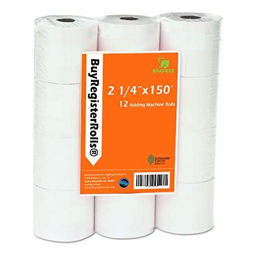 BuyRegisterRolls (12 Rolls) 2 1/4 x 150 ft White Adding Machine Tape Paper Rolls Premium One Ply Register / Adding Machine / Calculator Paper Rolls Printing Calculator 10 Key