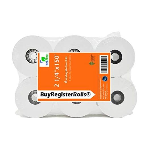 (6 Rolls) 2 1/4 x 150 ft, White, adding machine tape Paper Rolls, Premium One Ply Cash Register/Adding Machine/Calculator Roll Printing Calculator 10 key adding machine tape