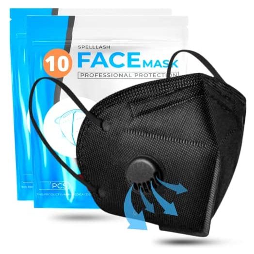Face Mask Black Disposable with Breathing-Valve 10 Pack | Black Face Masks for Men and Woman 5 Layer | Disposable Face Mask for Protection | Breathable Face Mask Lightweight Comfortable on Skin