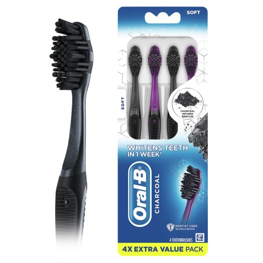 Oral-B Charcoal Manual Toothbrushes, Soft, 4 Count