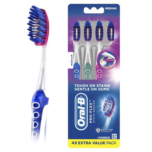Oral-B Pro-Flex Stain Eraser Manual Toothbrush, Medium, 4 Ct