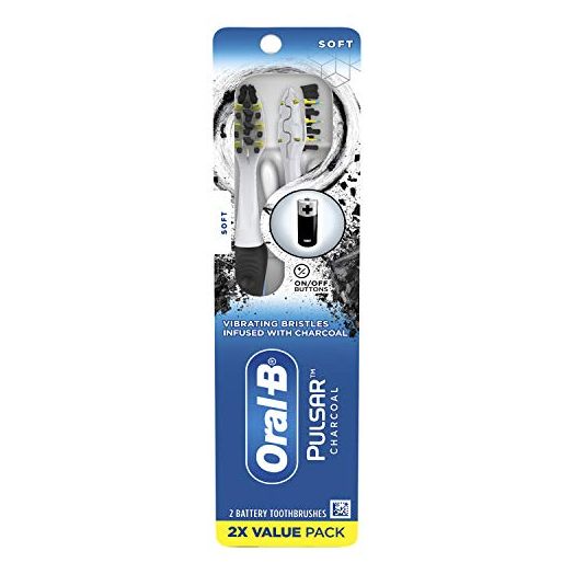 Oral-B Pulsar Battery Power Toothbrush with Charcoal Infused Bristles, Soft, 2ct