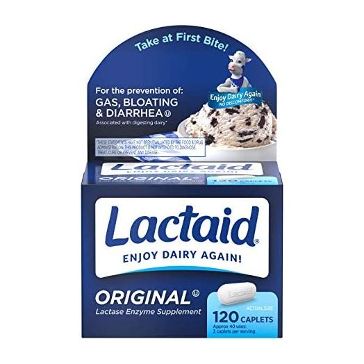 Lactaid Original Strength Lactose Intolerance Relief Caplets with Natural Lactase Enzyme, 120 ct