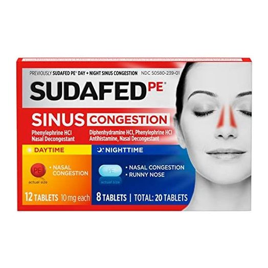 Sudafed PE Day and Night Sinus Pressure & Congestion Tablets, 20 Count