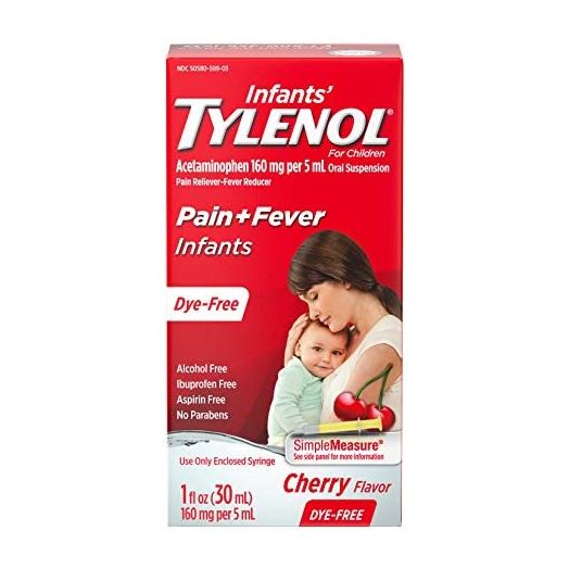 Tylenol Infants' Liquid Medicine with Acetaminophen Pain + Fever Relief Dye Free, Cherry, 1 Fl Oz