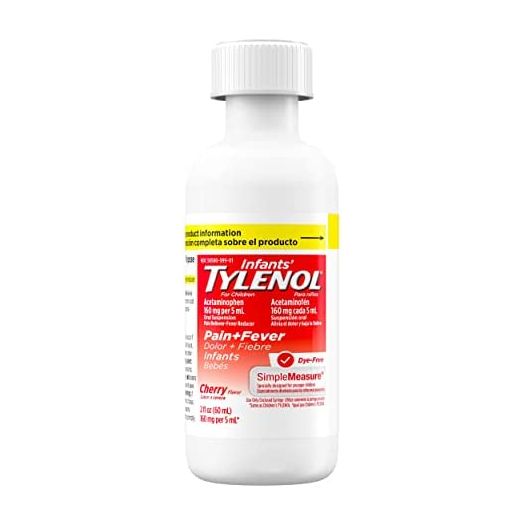 Infants' Tylenol Liquid Medicine with Acetaminophen, Pain Plus Fever Relief, Dye-Free Cherry, 2 fl oz