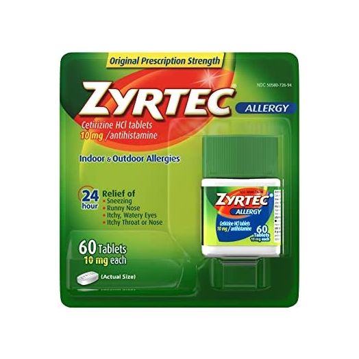Zyrtec 24 Hour Allergy Relief Tablets, 10 mg Cetirizine HCl Antihistamine Medicine, 60 Count | Zyrtec