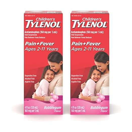 Tylenol Children's Oral Suspension Medicine with Acetaminophen, Bubble Gum, 4 Fl Oz, Pack of 2
