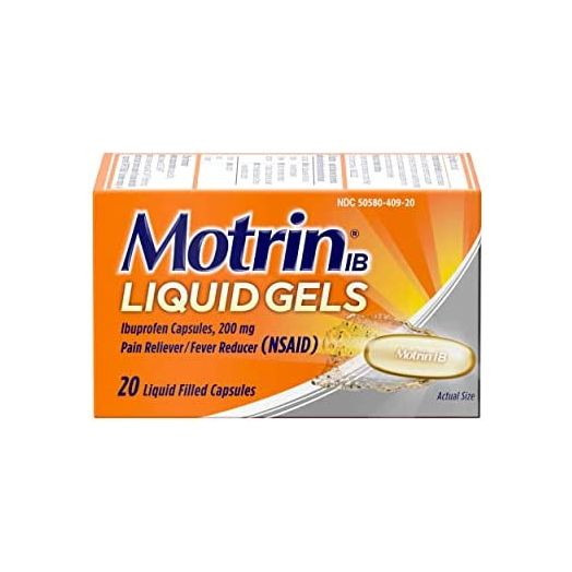 Motrin IB Liquid Gels, Ibuprofen 200 mg, Pain Reliever & Fever Reducer Minor Arthritis Pain, Muscular Aches, Headache, Menstrual Cramps & Backache, NSAID, 20 Ct
