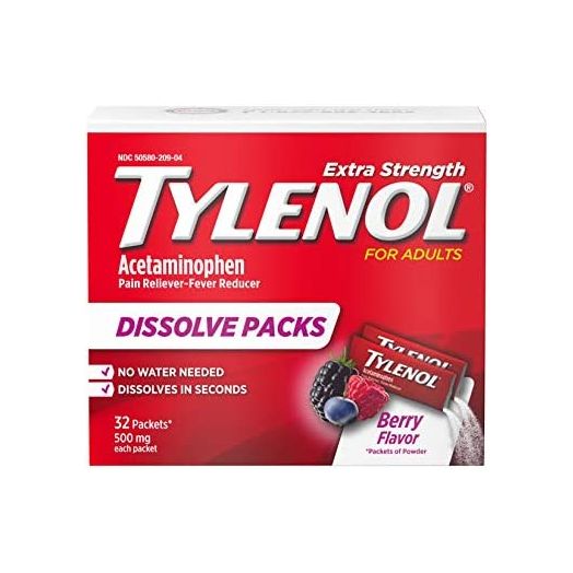 Tylenol Extra Strength Dissolve Packs with Acetaminophen for Pain & Fever, Berry, 32 Count (Pack of 1)