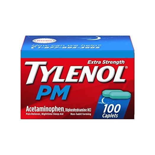 Tylenol PM Extra Strength Nighttime Pain Reliever & Sleep Aid Caplets, 500 mg Acetaminophen & 25 mg Diphenhydramine HCl, Relief for Nighttime Aches & Pains, Non-Habit Forming, 100 ct