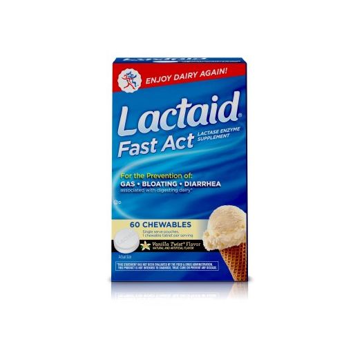 Lactaid Fast Act Lactose Intolerance Relief, Chewables, Vanilla Twist flavored, 60 single-dose pouches