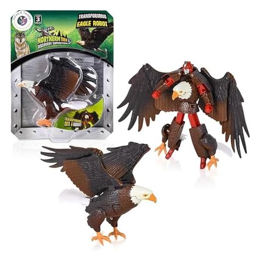 Forest & Twelfth Transforming Jungle Animal Toy Small - Unique Action Figure for Kids, Eagle-to-Robot and Vice-Versa in Seconds, Great Gift for Boys and Girls (4" Eagle)
