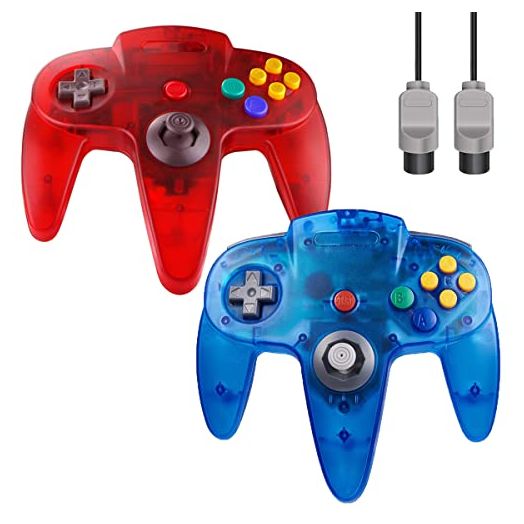 ZeroStory Classic N64 Controller, Wired N64 Controller Upgraded Joystick for N64 Video Game Console (Transparent Red and Transparent Blue)