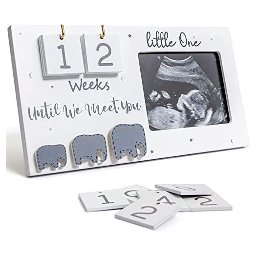 Sonogram Picture Frame, Ultrasound Photo Frame with Baby Countdown Weeks, Baby Announcement, Elephant Nursery Decor for Birth Information, Expecting Parents to be Unique Gifts for Pregnant Women