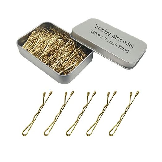 YINGFENG 220 Count Mini Wavy 1.38 Inch Blonde Bobby Pins, Small Gold Hair Clips with Storage Box