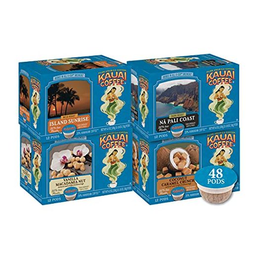 Kauai Coffee Single-Serve Pods, 100% Arabica Coffee from Hawaii’s Largest Coffee Grower, Compatible with Keurig K-Cup Brewers, Starter Variety Pack, 48 Count