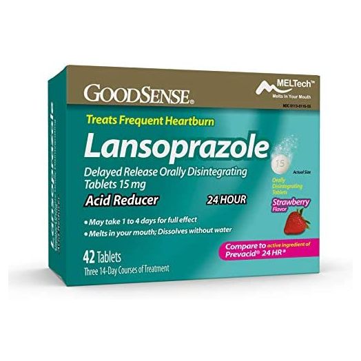GoodSense Lansoprazole Delayed Release Orally Disintegrating Tablets 15 mg, Acid Reducer, Strawberry Flavor, 42 Count