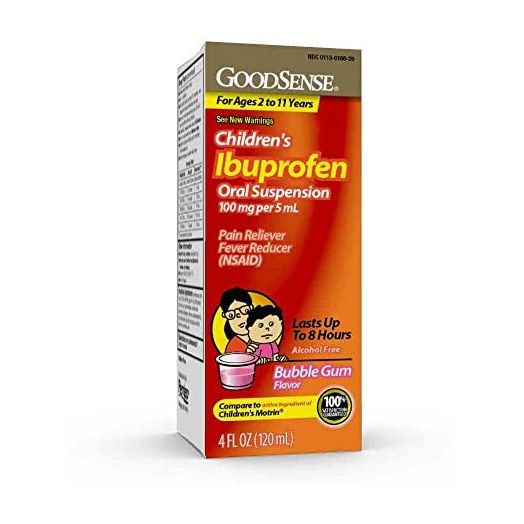 GoodSense Children's Ibuprofen Oral Suspension 100 mg per 5 mL, Pain Reliever and Fever Reducer (NSAID), Bubble Gum Flavor
