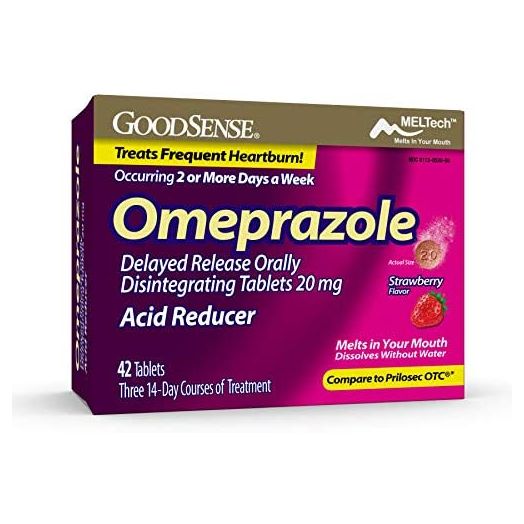 GoodSense Omeprazole Delayed Release Orally Disintegrating Tablets, 20 mg, Acid Reducer, Strawberry Flavor, 42 Tablets