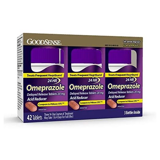GoodSense Omeprazole Delayed Release Tablets 20 mg, Stomach Acid Reducer for Frequent Heartburn Treatment, 14 Count (Pack of 3)