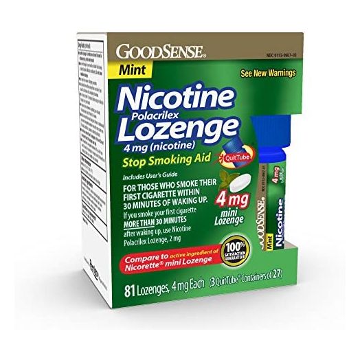 GoodSense Mini Nicotine Polacrilex Lozenge, 4 mg (nicotine), Stop Smoking Aid, Mint Flavor; quit smoking with mint nicotine lozenge, 81 Count