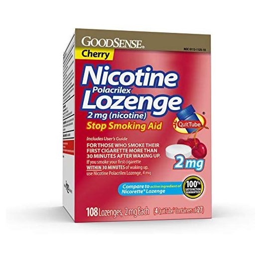 GoodSense Nicotine Polacrilex Lozenge, 2 mg (nicotine), Stop Smoking Aid, Cherry Flavor; quit smoking with cherry nicotine lozenge, 108 Count