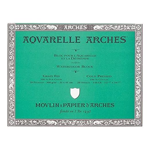 Arches 200177170 Watercolor Block Cold Press, 12X16-Inch, 20 Sheets