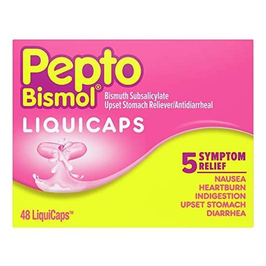 Pepto Bismol Liquicaps, Upset Stomach Relief, Bismuth Subsalicylate, Multi-Symptom Relief of Gas, Nausea, Heartburn, Indigestion, Upset Stomach, Diarrhea, 48 Liquicaps