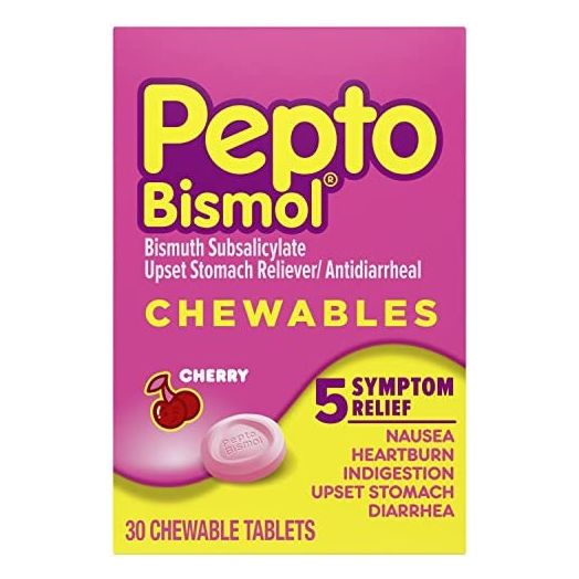 Pepto Bismol Chewables, Upset Stomach Relief, Bismuth Subsalicylate, Multi-Sympton Relief of Gas, Nausea, Heartburn, Indigestion, Upset Stomach, Diarrhea, Cherry Flavor, 30 Chewable Tablets