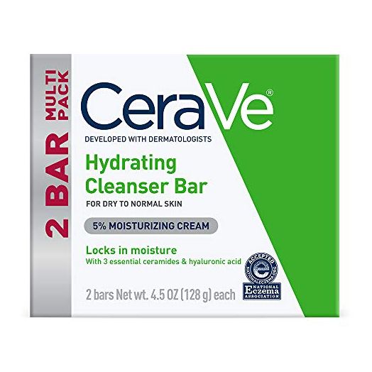 CeraVe Hydrating Cleanser Bar | Soap-Free Body and Facial Cleanser with 5% Cerave Moisturizing Cream | Fragrance-Free | 2-Pack, 4.5 Ounce Each