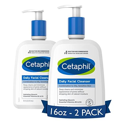 Face Wash by CETAPHIL, Daily Facial Cleanser for Sensitive, Combination to Oily Skin, NEW 16 oz 2 Pack, Gentle Foaming, Soap Free, Hypoallergenic